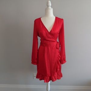 Red satin wrap dress